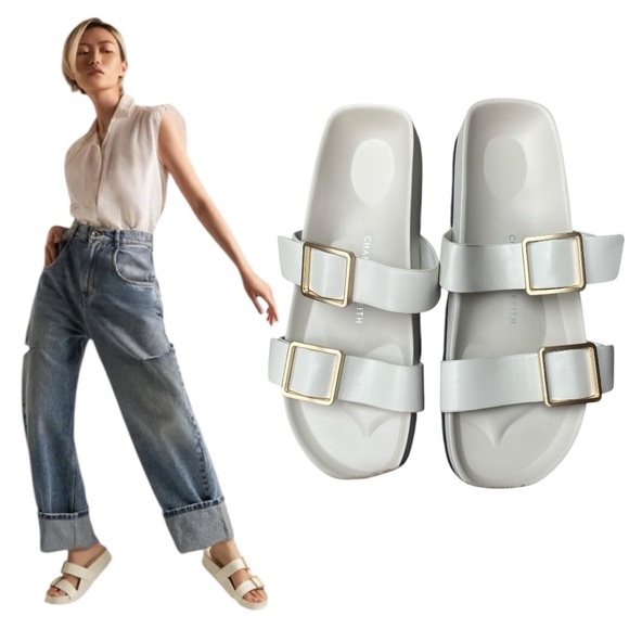 NWOT Charles & Keith Metallic Buckle Slide Sandals Size 9.5-10 - Picture 1 of 6